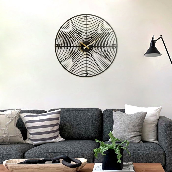Wallity Reloj de Pared Metálico APS018, Elegante Decoración de Acero Negro 49x49 cm con Mecanismo Silencioso para Hogar y Oficina